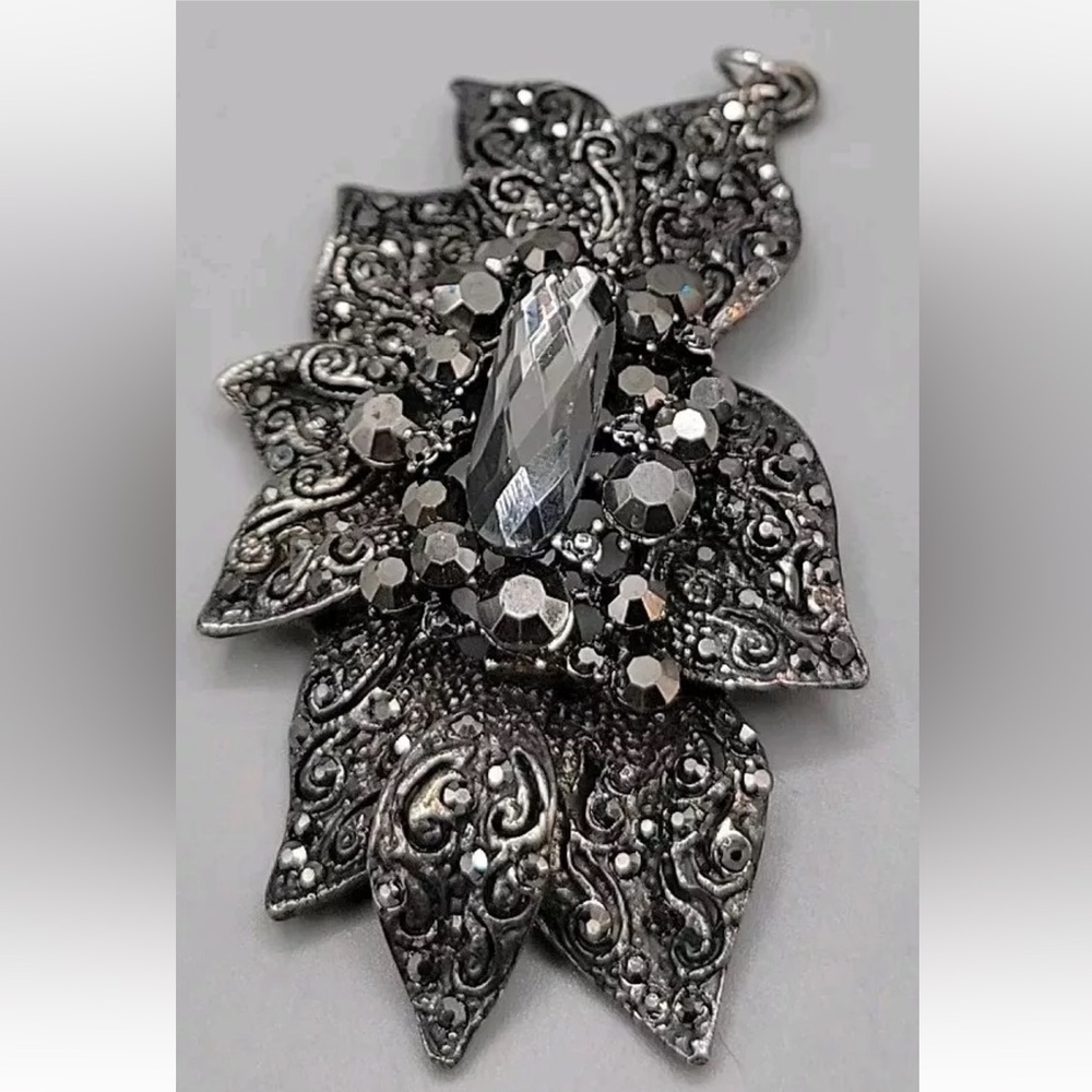 Czarina Studio Theodora Pendant Marcasite Silver Plated Flower Rhinestones